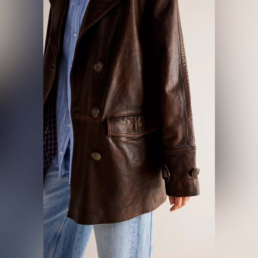 NWT We The Free Top Notch Leather Pea Coat - Picture 2 of 8